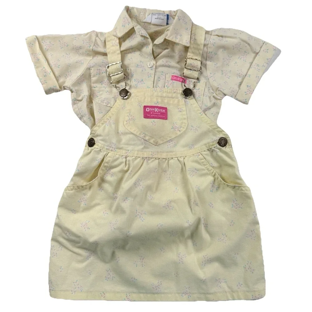 Vintage OshKosh B'Gosh Skirtall Overall Dress 3T Floral USA Matching‎ Set 90s